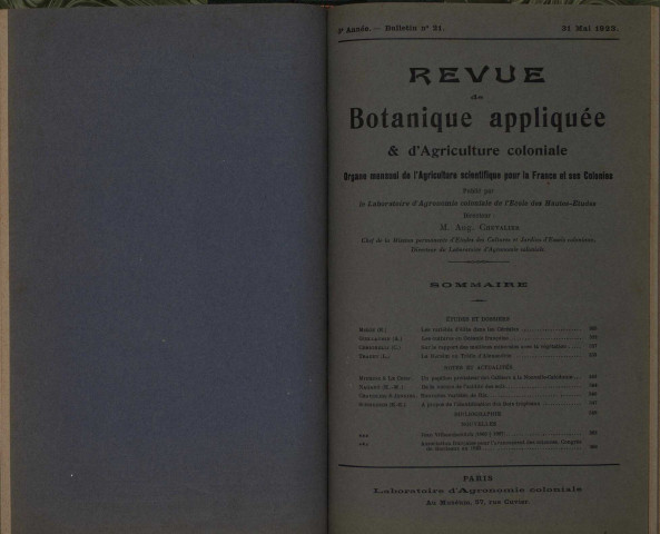 Revue de botanique appliquée et d'agriculture coloniale (n° 21)