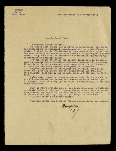 Réclamation des arrérages dues par la fondation Bijou au conseil de fabrique : procès-verbal du tribunal de 1ère instance, correspondance