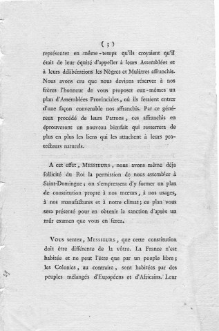 Admission des nègres et mulâtres libres aux assemblées provinciales : opinion de M. Cocherel, député de Saint-Domingue