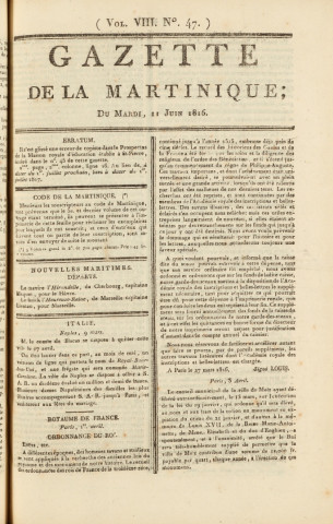 Gazette de la Martinique (1816, n° 47)