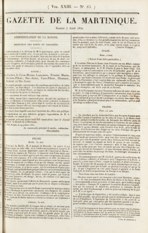 Gazette de la Martinique (1830, n° 63)