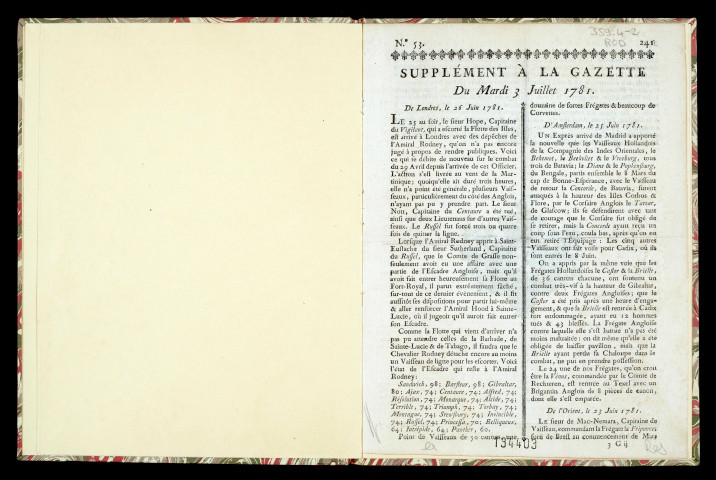 [Batailles navales au vent de la Martinique, juin 1781, dépêche de l'Amiral Rodney]