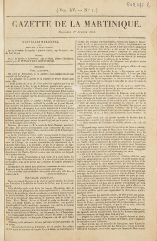 Gazette de la Martinique (1823, n° 1)