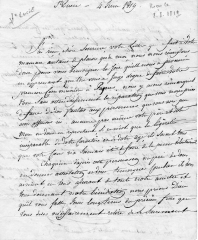 Famille de Brettes. Une lettre de 1819 de Sainte-Lucie