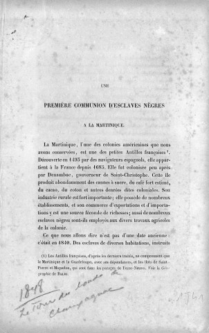 Une première communion d'esclaves à la Martinique