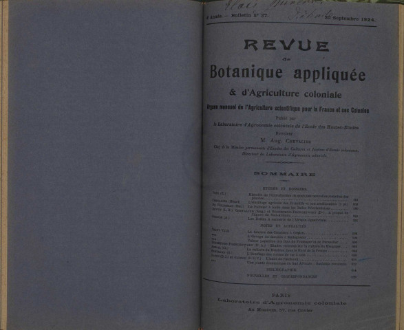 Revue de botanique appliquée et d'agriculture coloniale (n° 37)