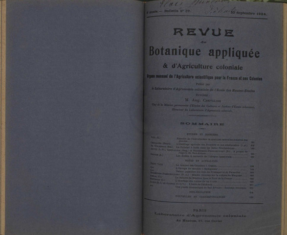 Revue de botanique appliquée et d'agriculture coloniale (n° 37)