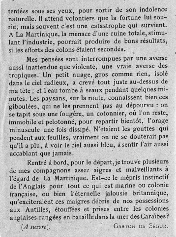 Le Roc du Diamant, vaisseau de S.M. Arrivée à Saint-Pierre. Désenchantement. Impressions de la Martinique