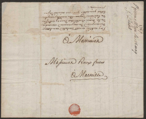 Correspondance commerciale : lettre de J. Diant (Saint-Pierre, Martinique) adressée à Roux frères à Marseille