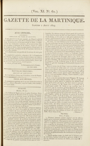 Gazette de la Martinique (1819, n° 62)