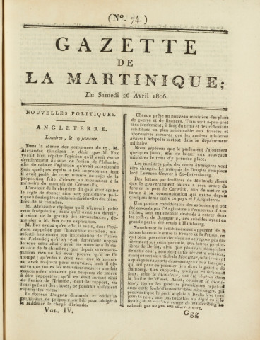Gazette de la Martinique (1806, n° 74)