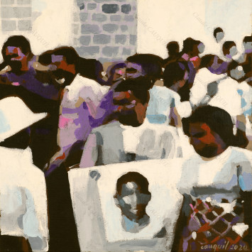 Février 74, obsèques de Ilmany. Acrylique sur toile de Claude Cauquil, 2020