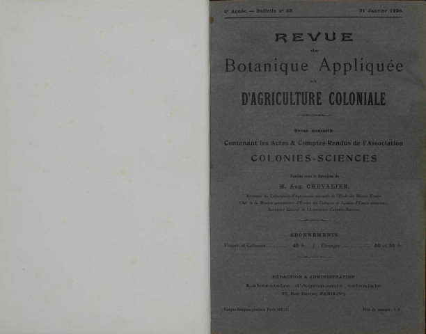 Revue de botanique appliquée et d'agriculture coloniale (n° 53)