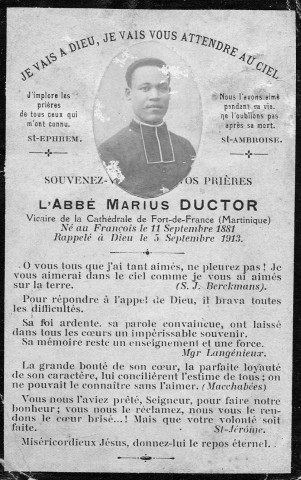 Carte en mémoire de l'abbé Marius Ductor (1881-1913)