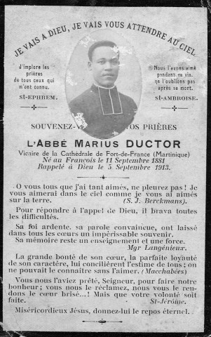 Carte en mémoire de l'abbé Marius Ductor (1881-1913)