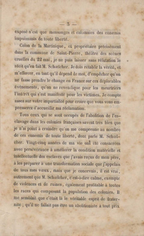 « A M. le rédacteur en chef du National ». Réponse au récit de M. Schoelcher sur les événements de la Martinique et l'abolition de l'esclavage