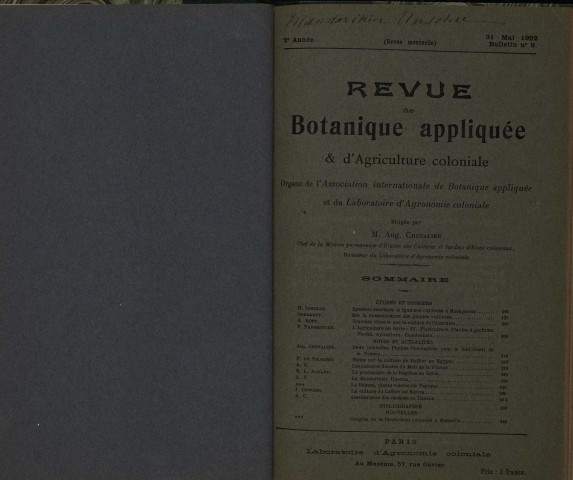 Revue de botanique appliquée et d'agriculture coloniale (n° 9)