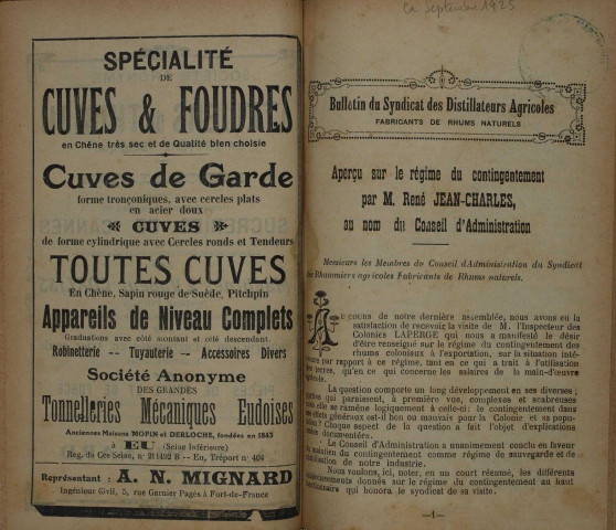 Bulletin du Syndicat des distillateurs agricoles (n° 09/1925)