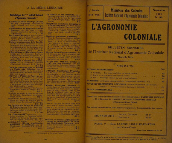 L'Agronomie coloniale (n° 59)