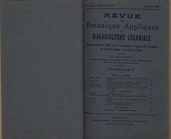 Revue de botanique appliquée et d'agriculture coloniale (n° 43)