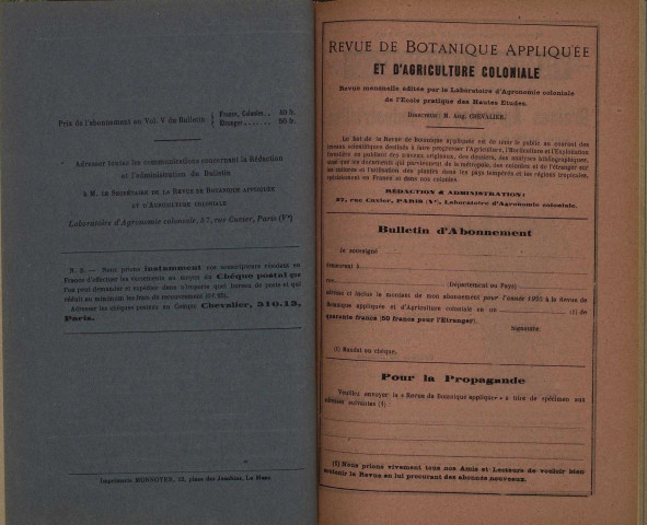 Revue de botanique appliquée et d'agriculture coloniale (n° 43)