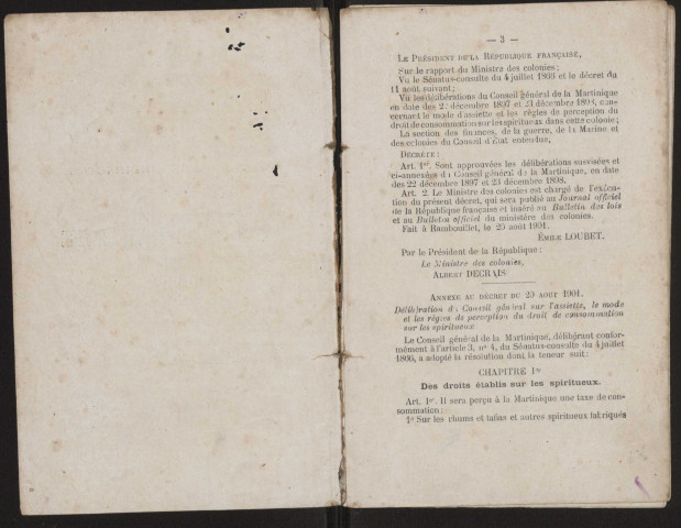 Contributions indirectes : textes officiels (décrets et arrêtés) relatifs au service (1901-1921)