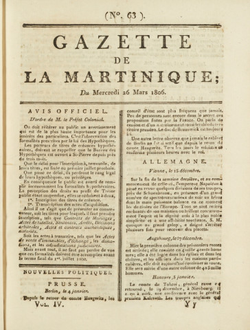 Gazette de la Martinique (1806, n° 63)